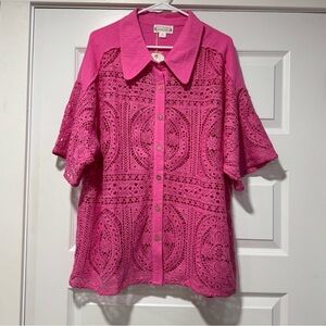 Love Riche Pink Lace Button-Up Blouse